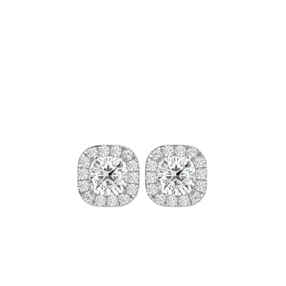 Cushion Halo Lab-Grown Diamond Stud Earrings in 18K Gold - Image 3