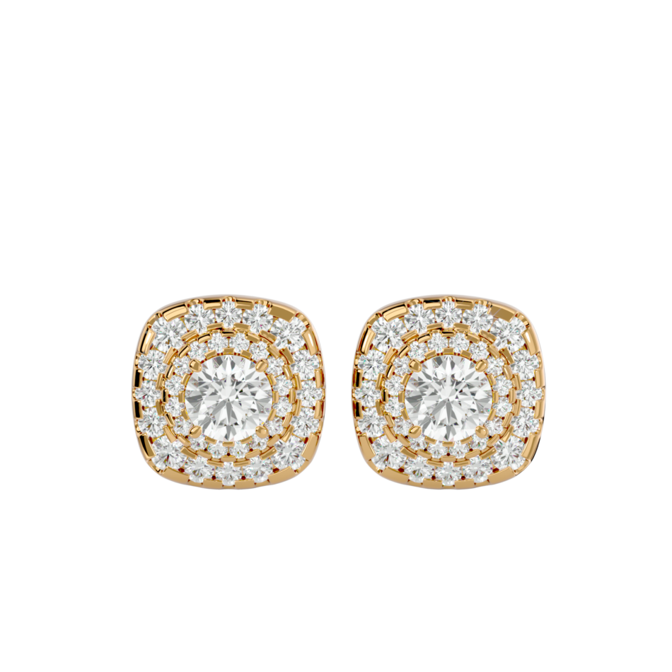Triple Halo Lab-Grown Diamond Cushion Stud Earrings - Image 4