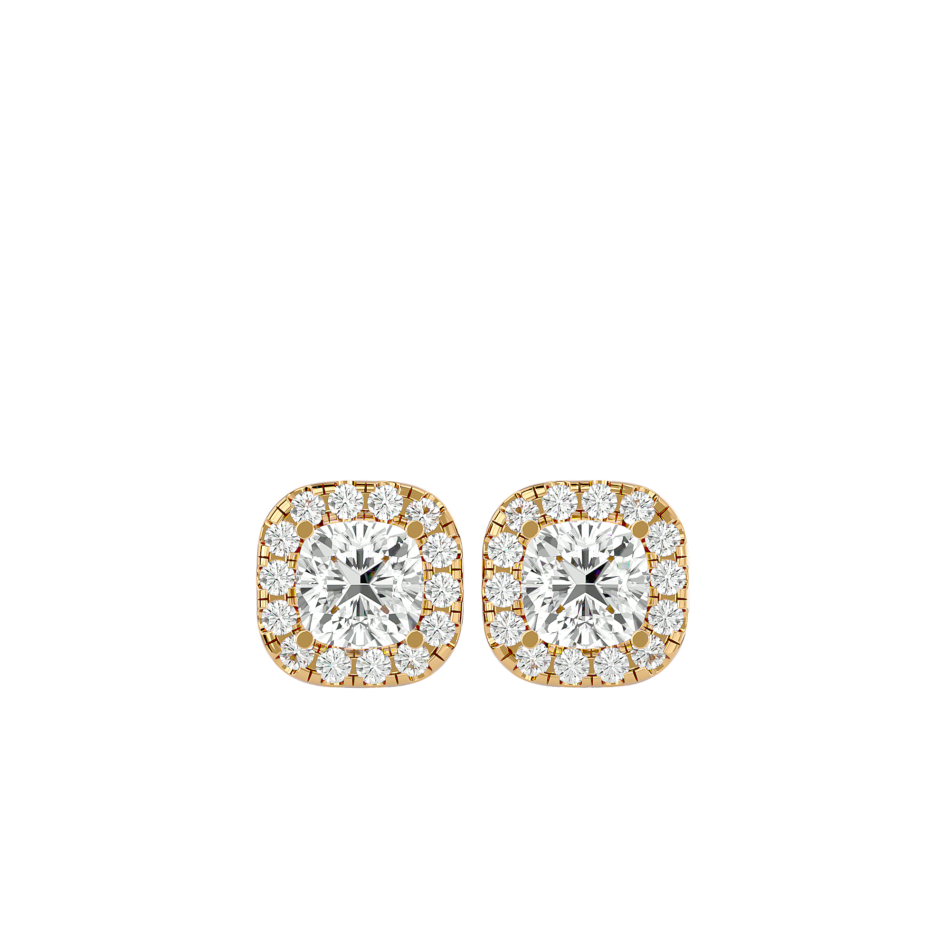 Cushion Halo Lab-Grown Diamond Stud Earrings in 18K Gold - Image 4