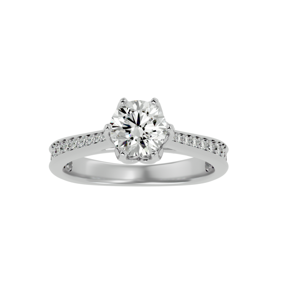 Lab-Grown Diamond Solitaire Engagement Ring with Pave Band in 18K Gold - Image 3