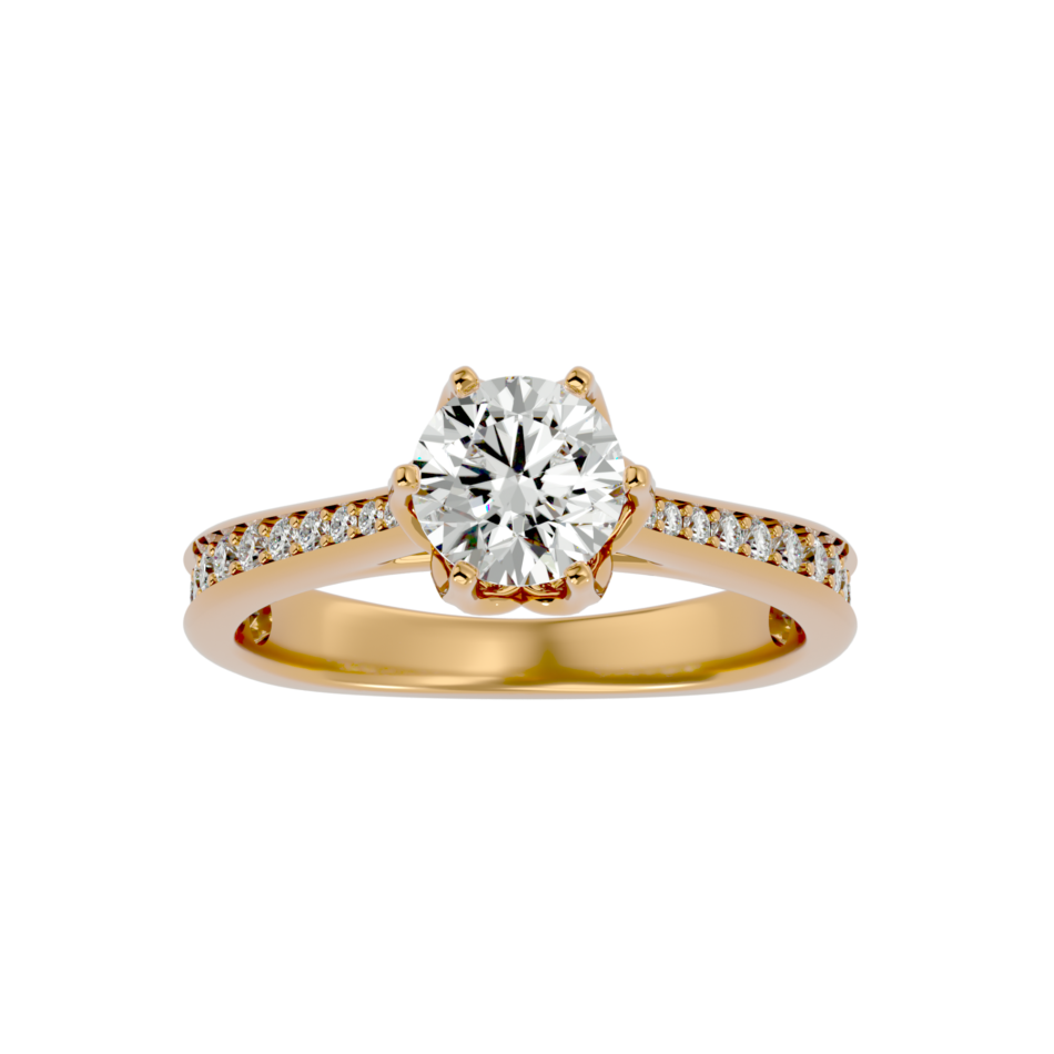 Lab-Grown Diamond Solitaire Engagement Ring with Pave Band in 18K Gold - Image 4