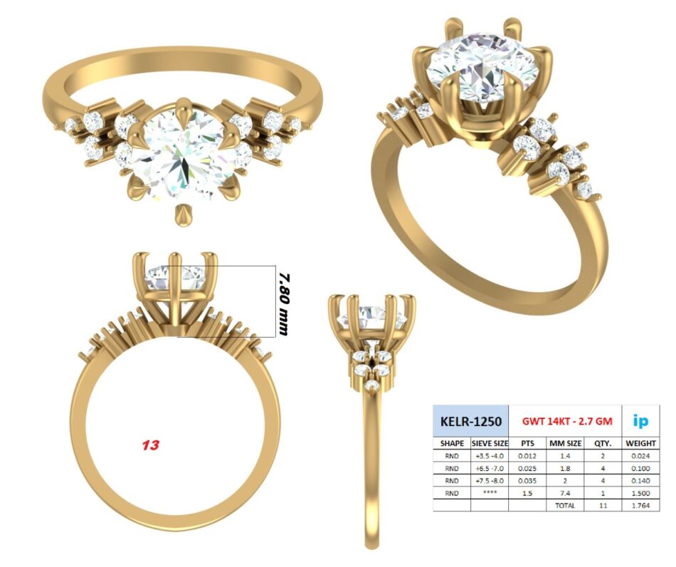 14KT Female Solitaire 2.7 Ring
