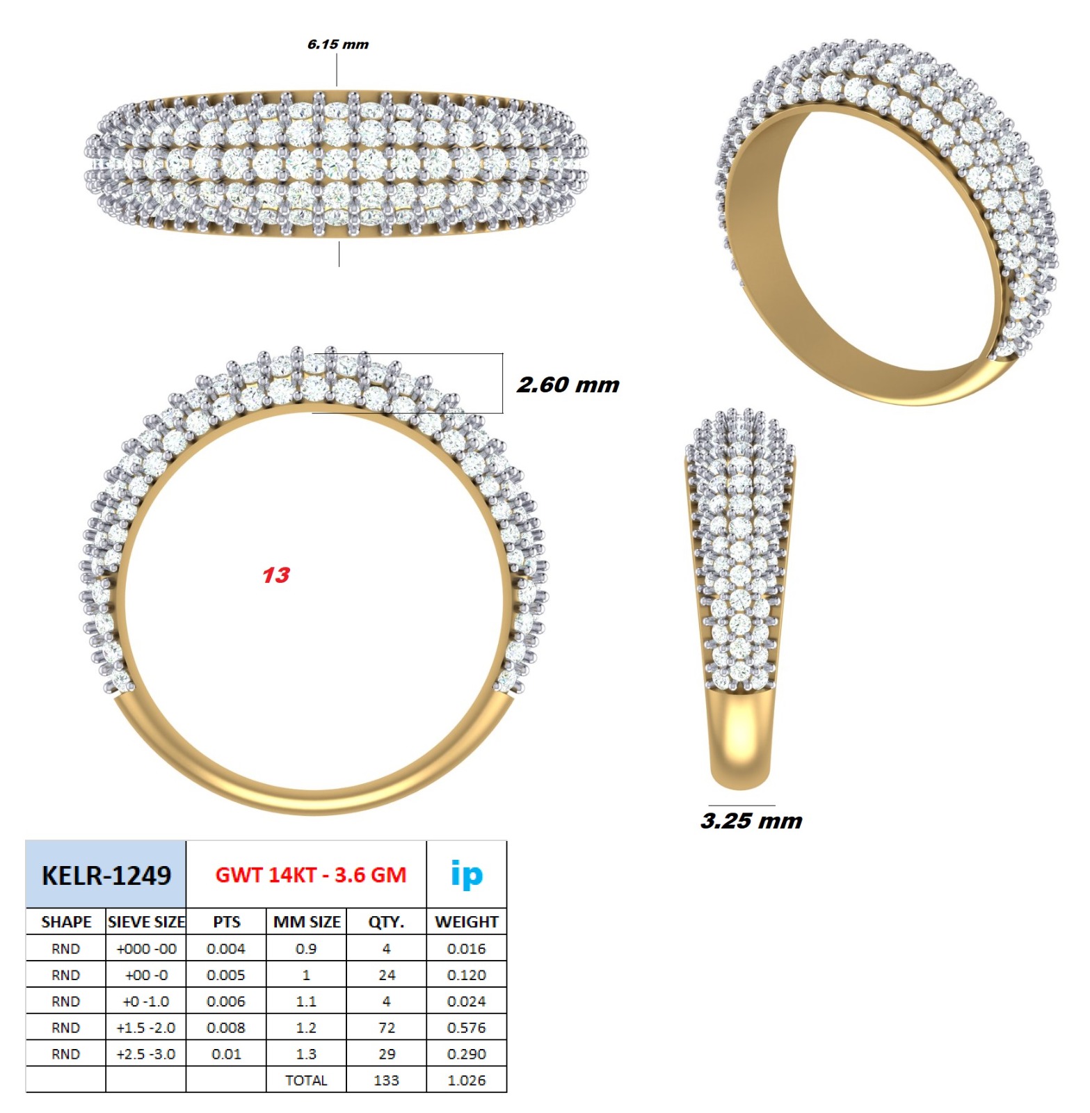 14KT Female Daily Wear 3.6 Ring