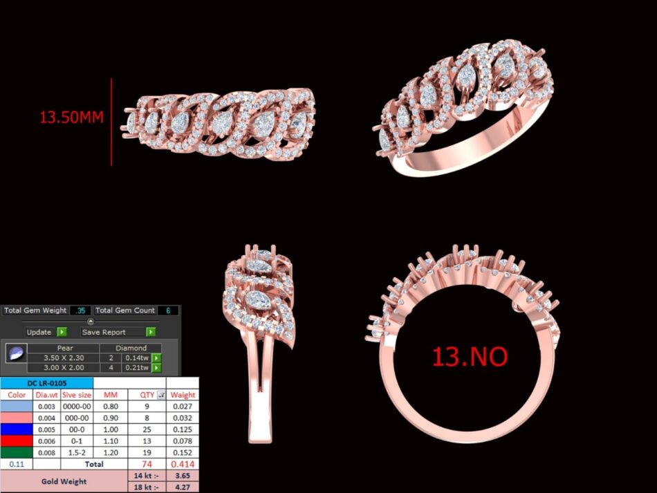 14KT Female Cocktail 4 Ring