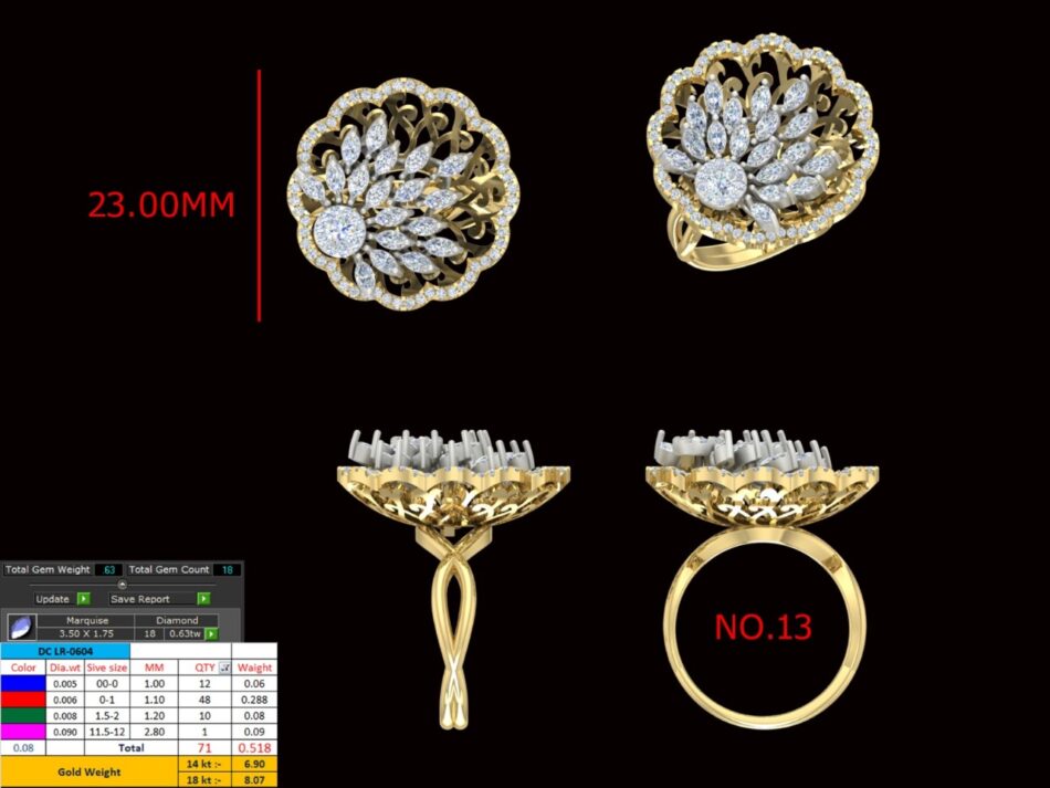 14KT Female Cocktail 7 Ring